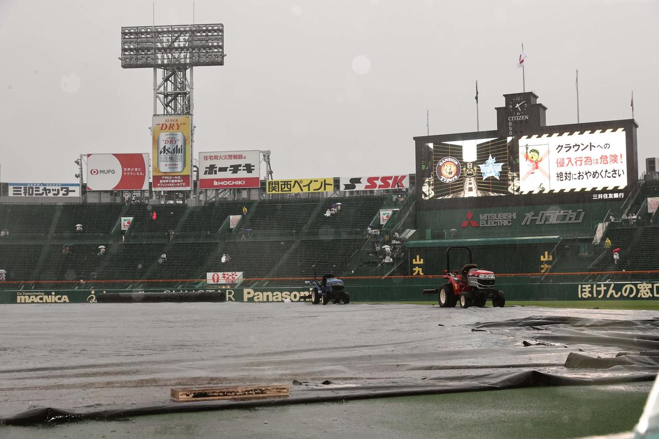阪神対DeNA　大雨が降る甲子園球場（撮影・上田博志）