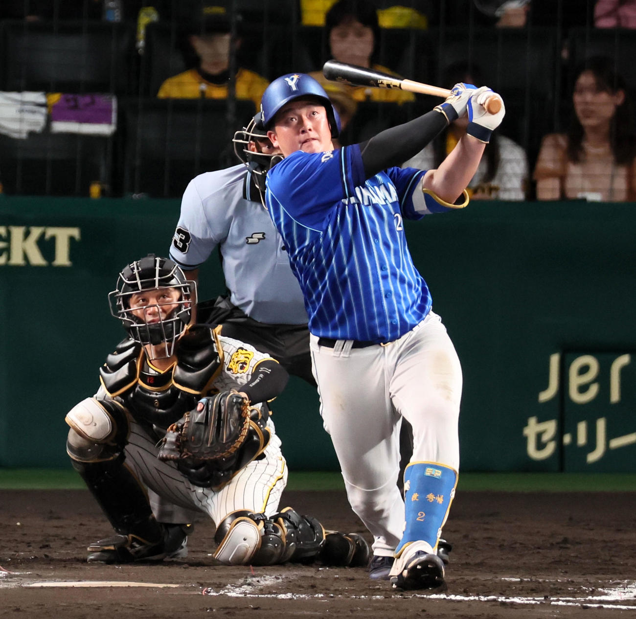 阪神対DeNA 8回表DeNA1死、牧は左越え本塁打を放つ（撮影・加藤哉）