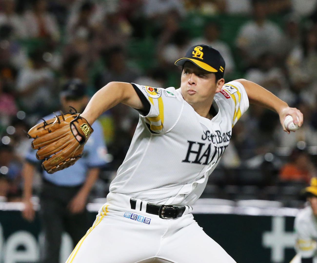 ソフトバンク対西武　ソフトバンク先発の大関（撮影・冨田成美）