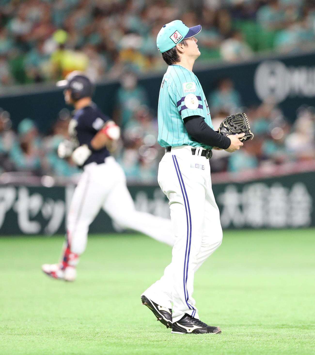 ソフトバンク対オリックス　6回表オリックス2死、頓宮に左中間本塁打を浴びた有原航平（撮影・梅根麻紀）