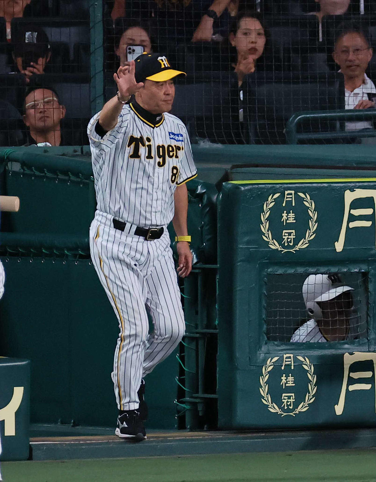 阪神対中日　選手交代を告げる岡田監督（撮影・上田博志）