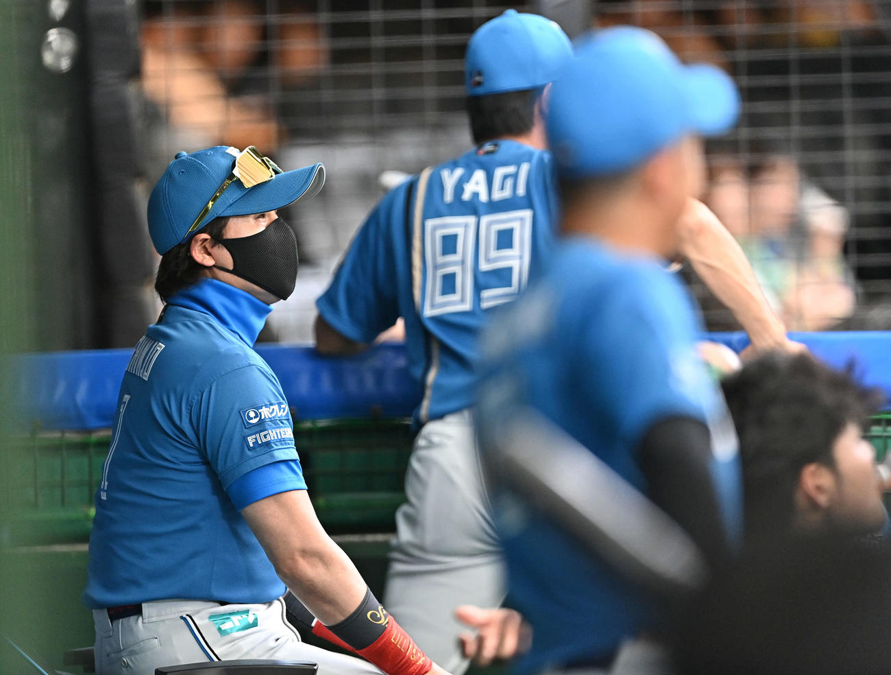 西武対日本ハム　ベンチからグラウンドを見つめる日本ハム新庄監督（左）（撮影・滝沢徹郎）