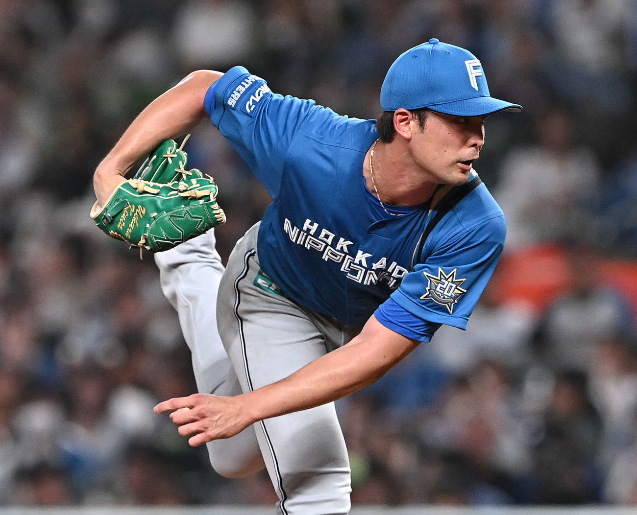 西武対日本ハム　日本ハム先発の上原（撮影・滝沢徹郎）