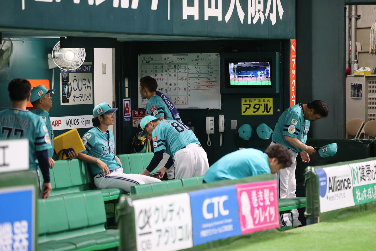 ソフトバンク対オリックス　連敗を抜け出せずに前半戦が終了。ベンチで選手を見送る藤本監督（撮影・梅根麻紀）