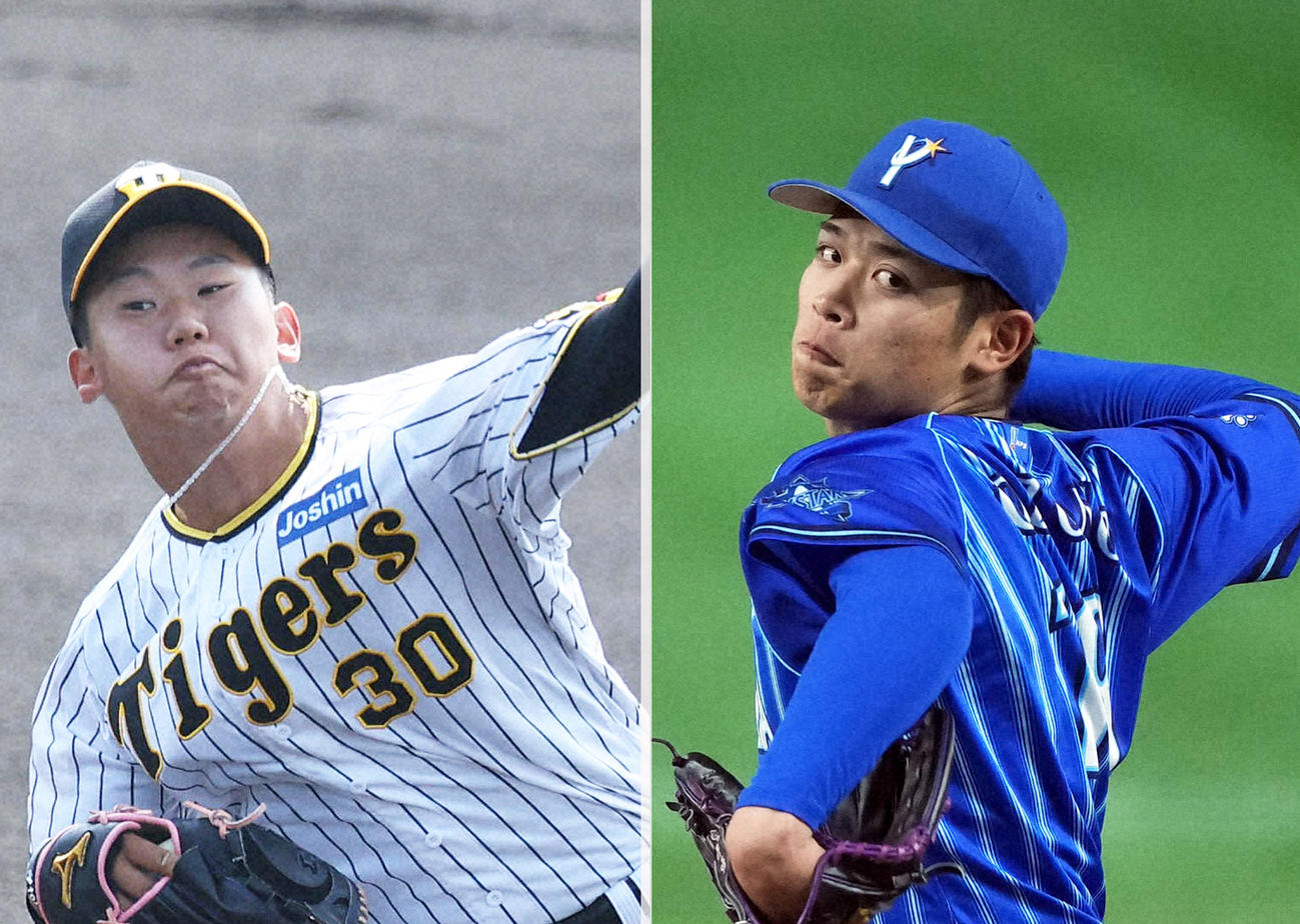 阪神門別啓人（左）とDeNA小園健太