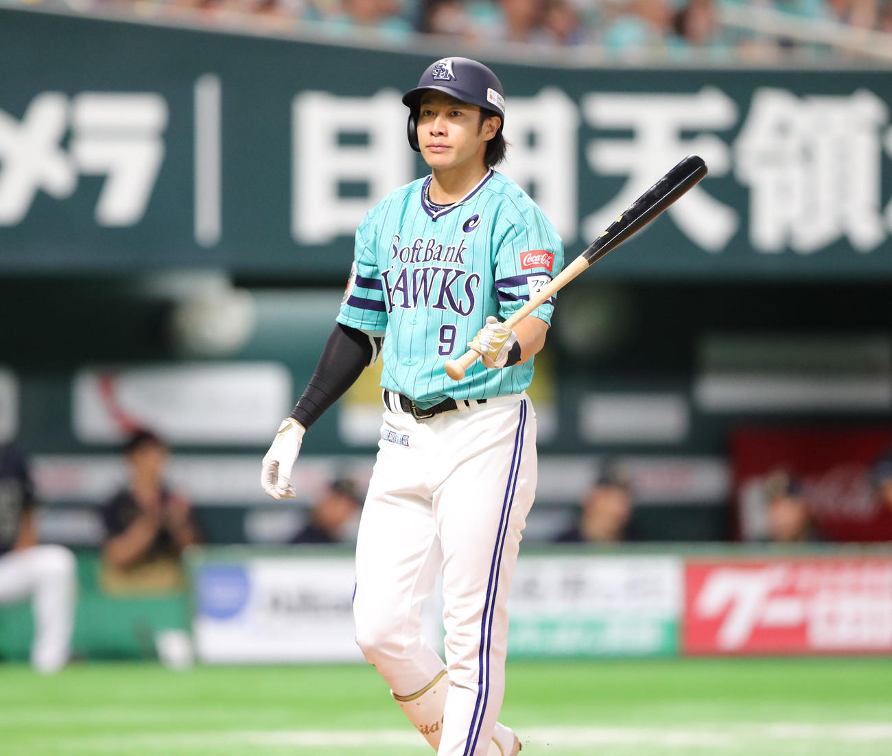 ソフトバンク対オリックス　9回裏ソフトバンク無死一塁、柳田は空振り三振に倒れる（撮影・梅根麻紀）