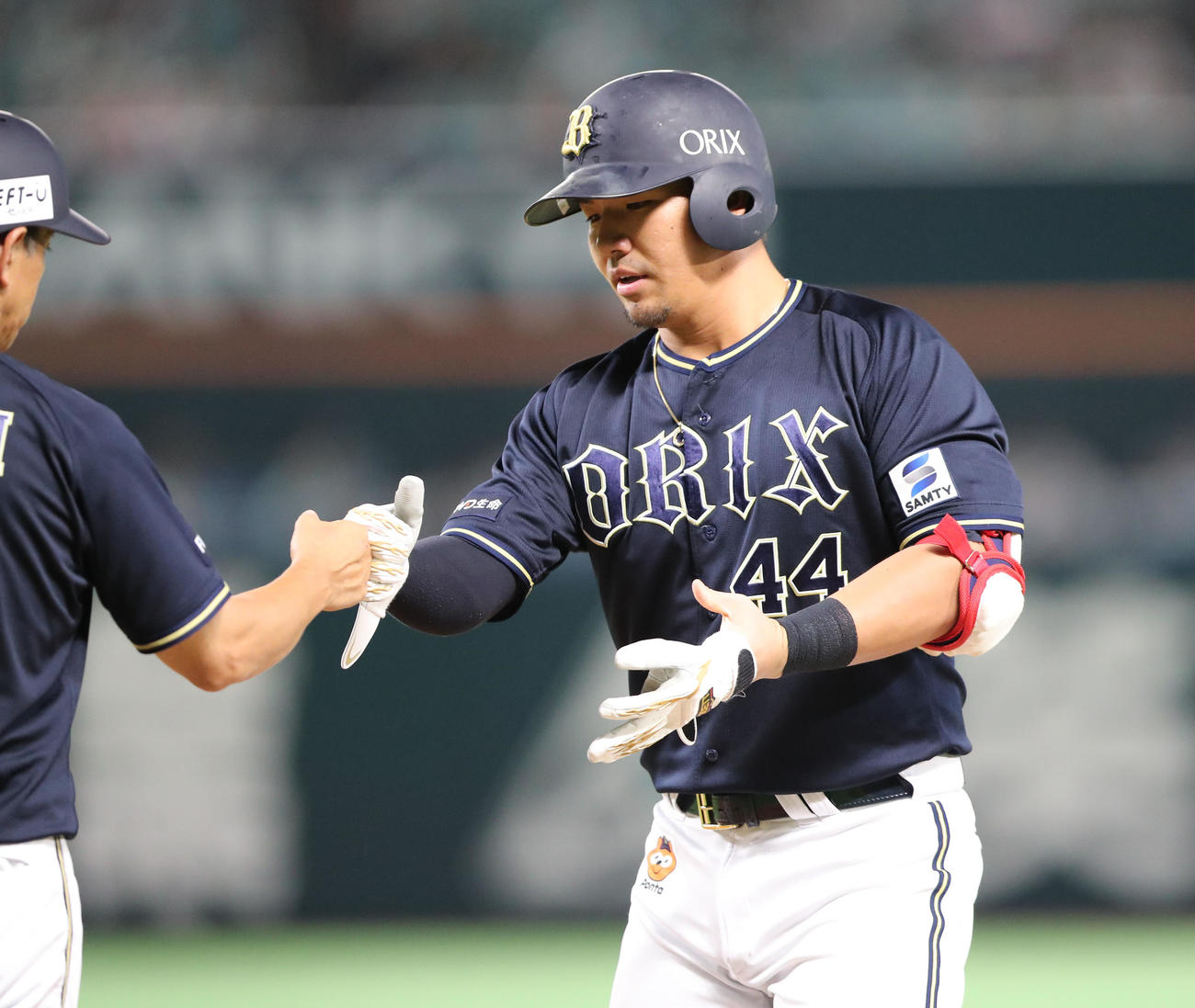 ソフトバンク対オリックス　9回表オリックス無死、頓宮は右前安打を放つ（撮影・梅根麻紀）