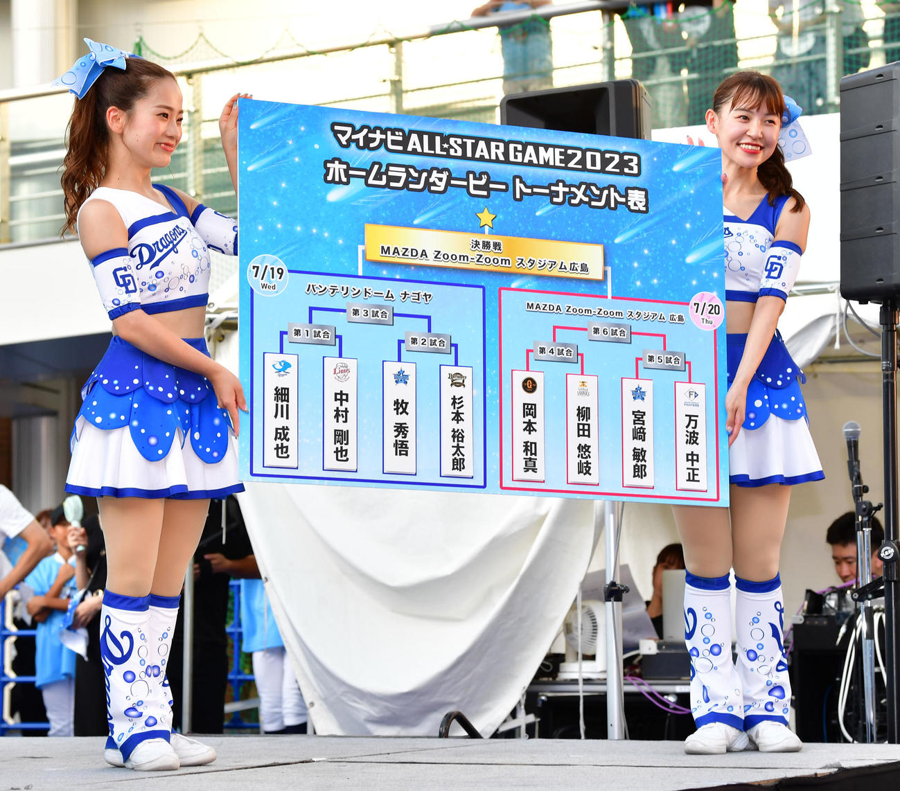 オールスターゲーム2023前日イベントで発表されたホームランダービートーナメント組み合わせ（撮影・前岡正明）
