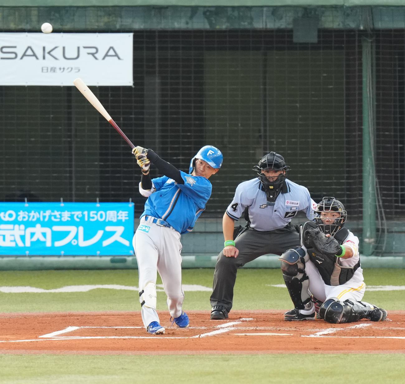全ウ対全イ　1回表全イ1死一、二塁、中前打を放つ矢沢（撮影・江口和貴）