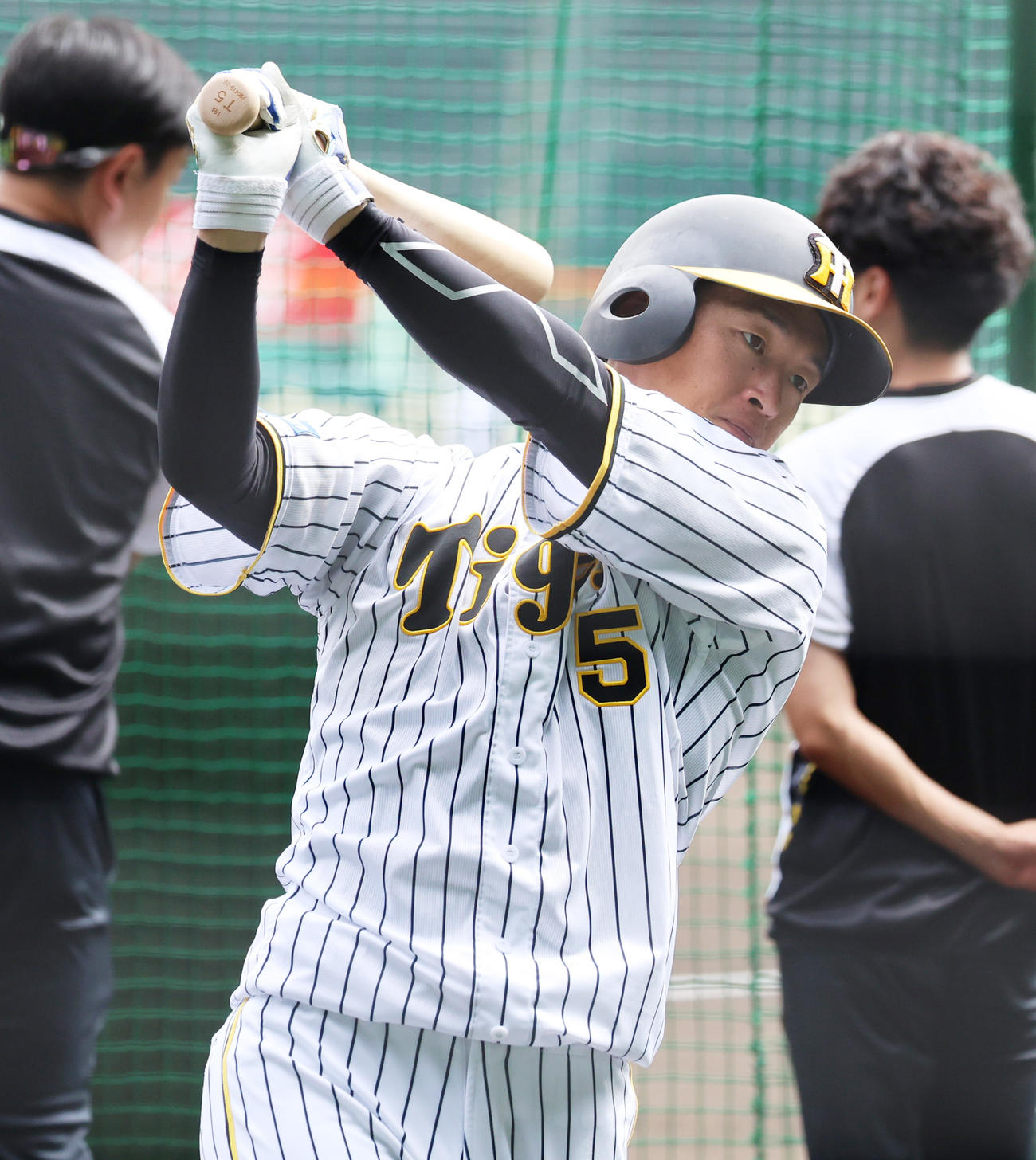 打撃練習を行う阪神近本（撮影・清水貴仁）