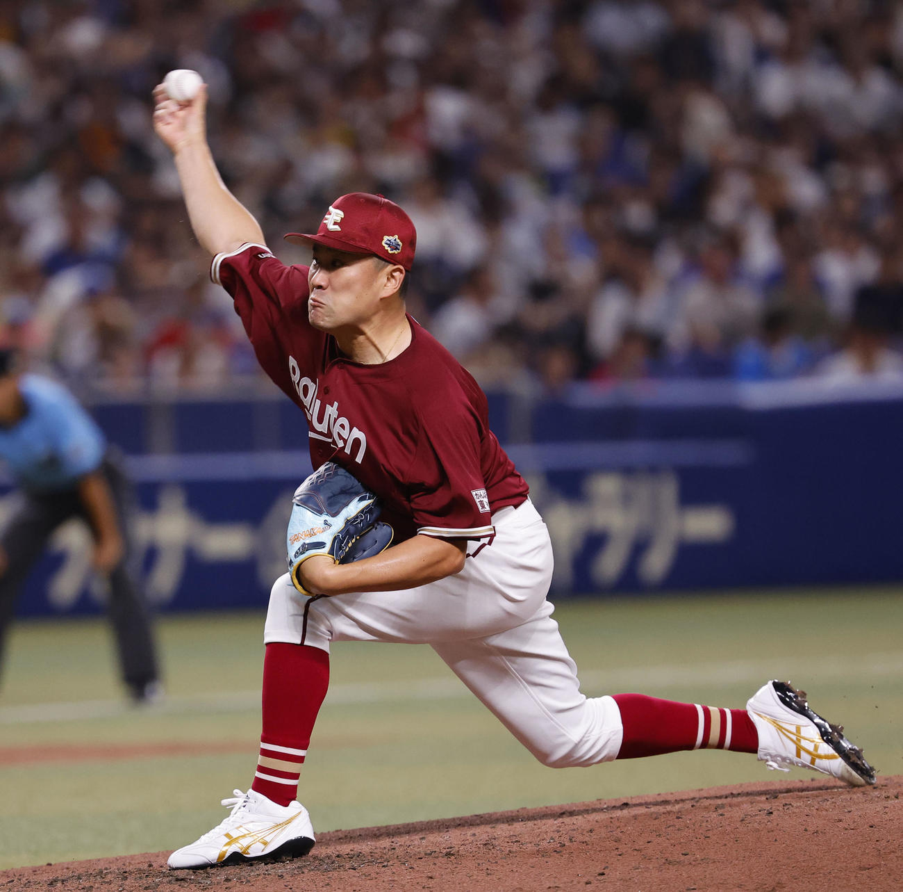 全セ対全パ　3回裏に登板した全パ田中将（撮影・藤尾明華）