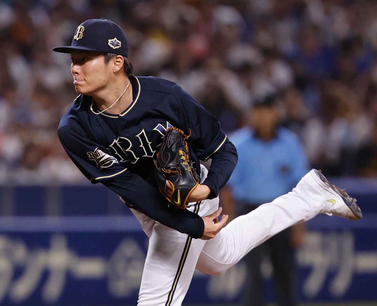 全セ対全パ　2回裏に登板した全パ山本（撮影・藤尾明華）