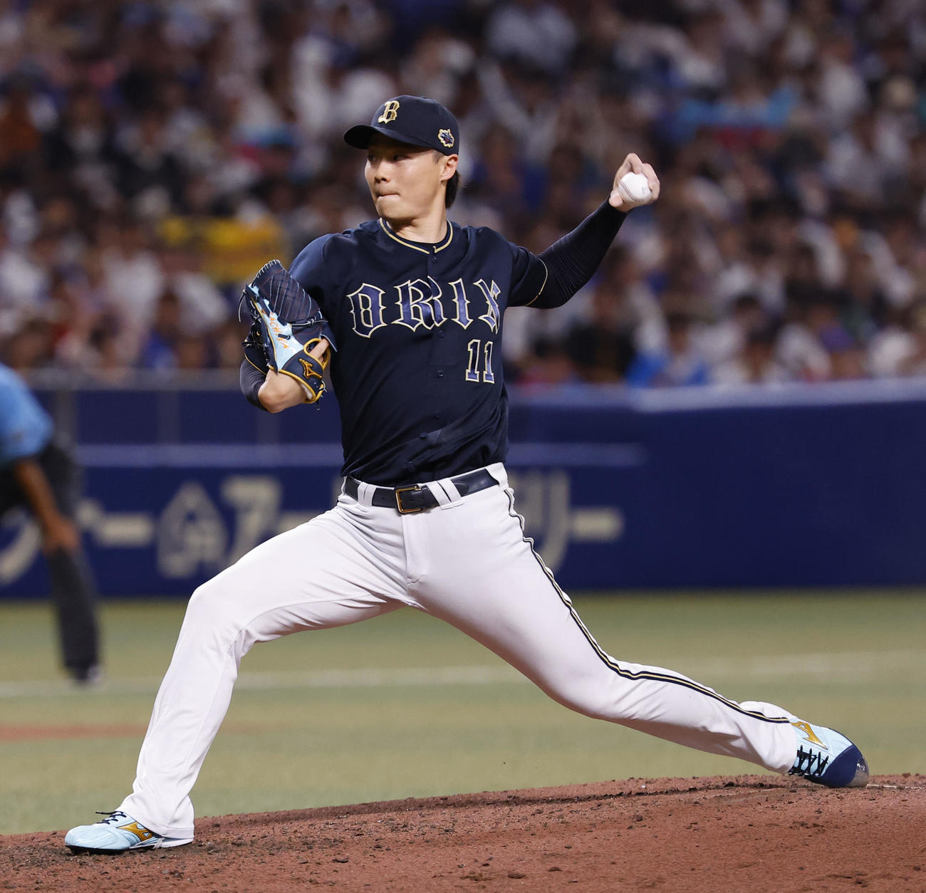全セ対全パ　5回裏に登板した全パ山崎福（撮影・藤尾明華）