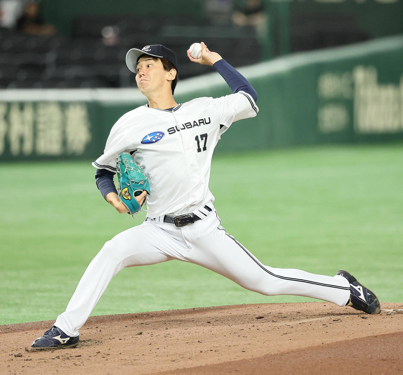 SUBARU対三菱自動車岡崎　SUBARU先発の八野田（撮影・足立雅史）