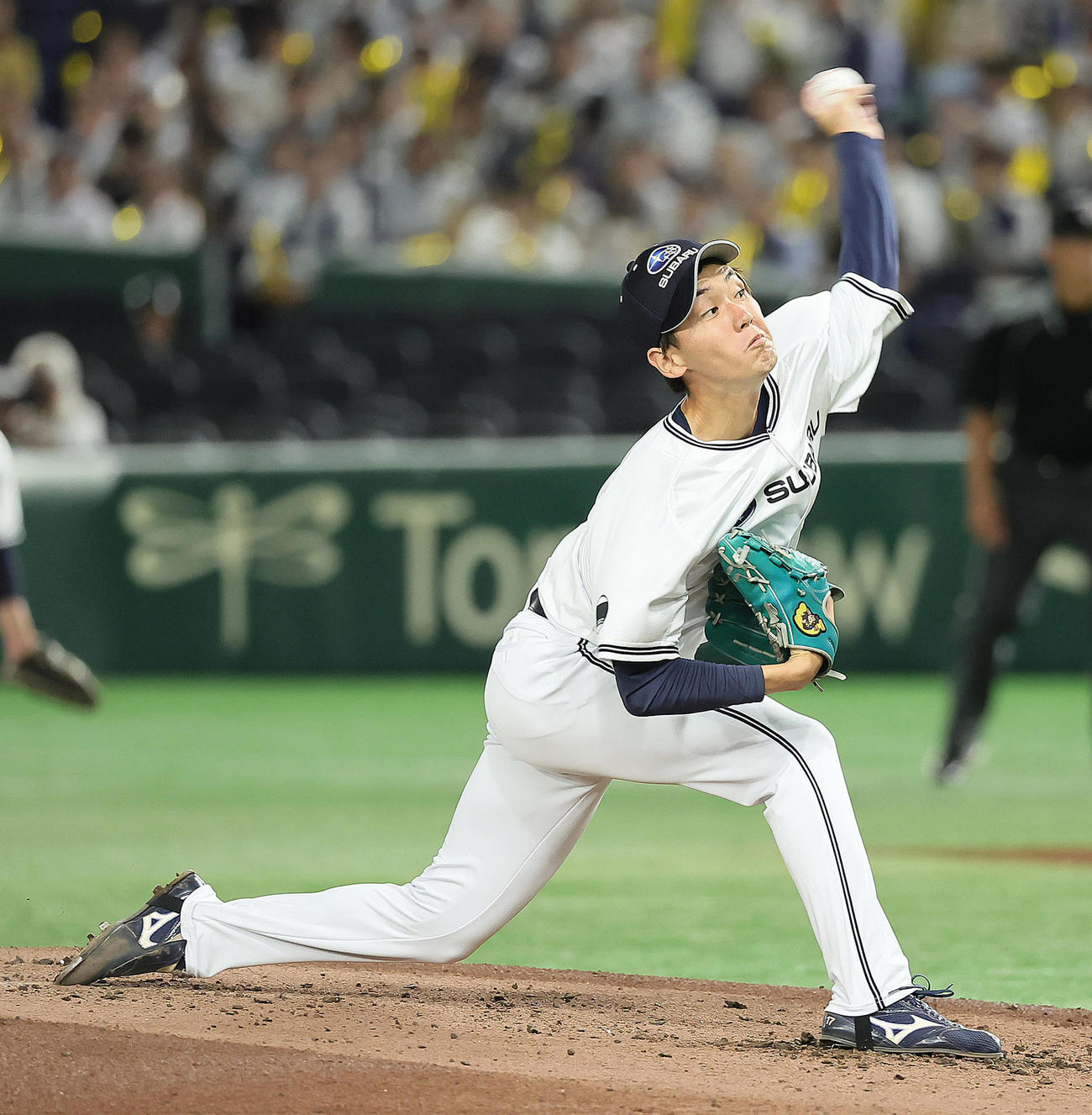 SUBARU対三菱自動車岡崎　SUBARU先発の八野田（撮影・足立雅史）