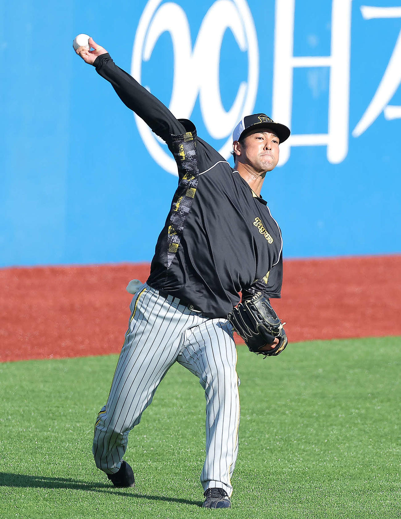 ヤクルト対阪神　試合前、キャッチボールする阪神加治屋（撮影・河田真司）