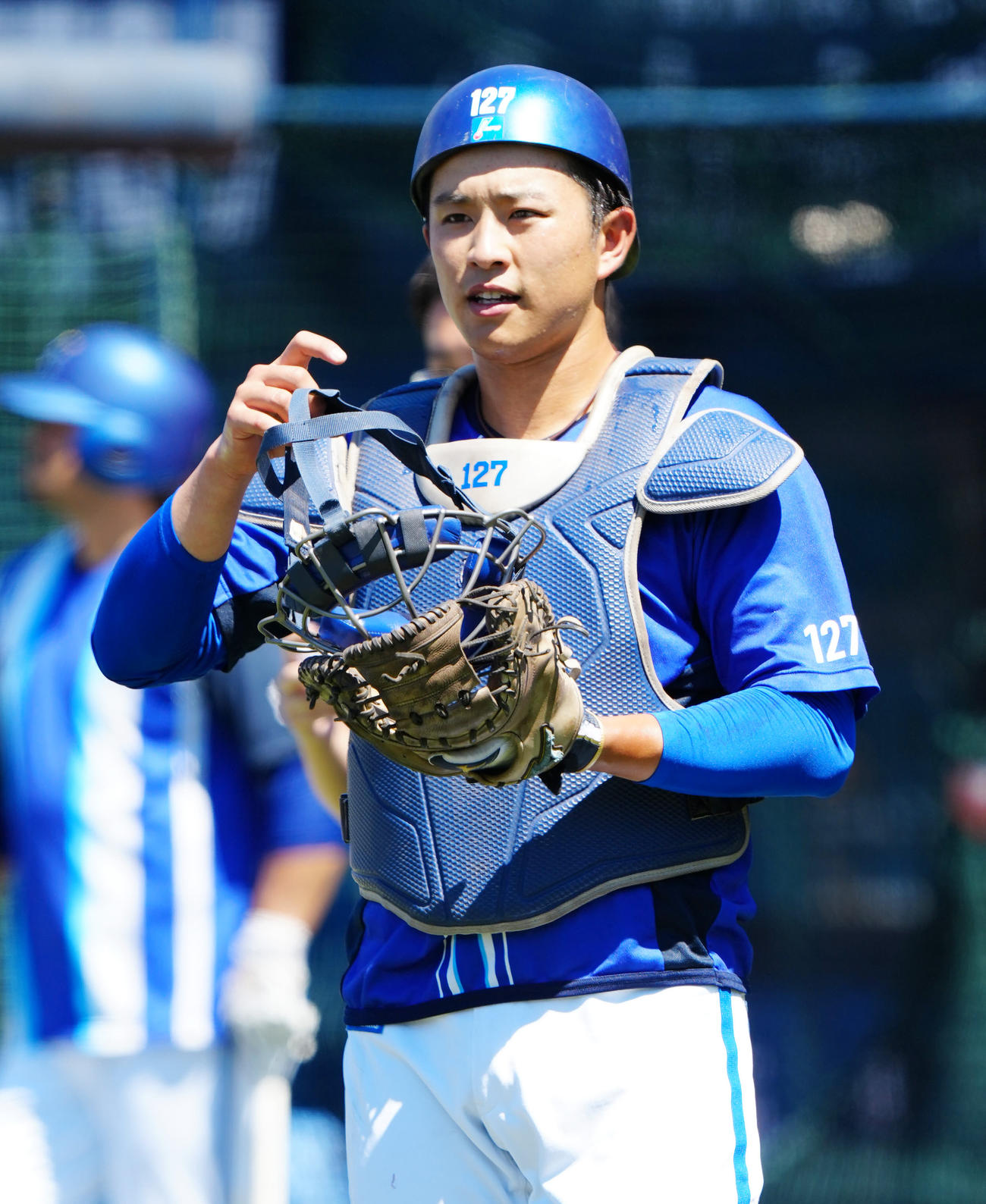 DeNA対巨人　試合前練習に臨むDeNA捕手の上甲（撮影・江口和貴）