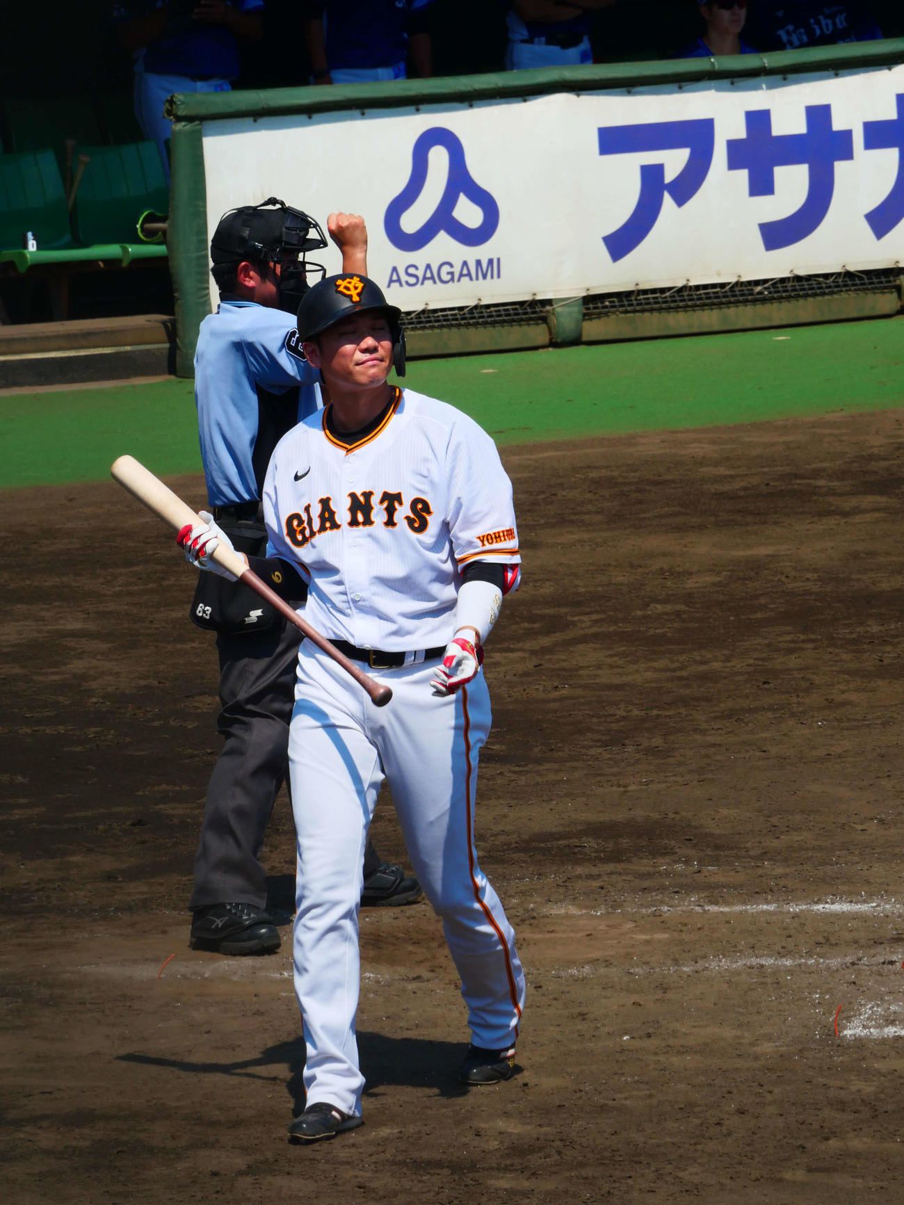 イースタン・リーグ、巨人対西武　3回1死二塁の第2打席は見逃し三振に倒れた巨人坂本（撮影・上田悠太）