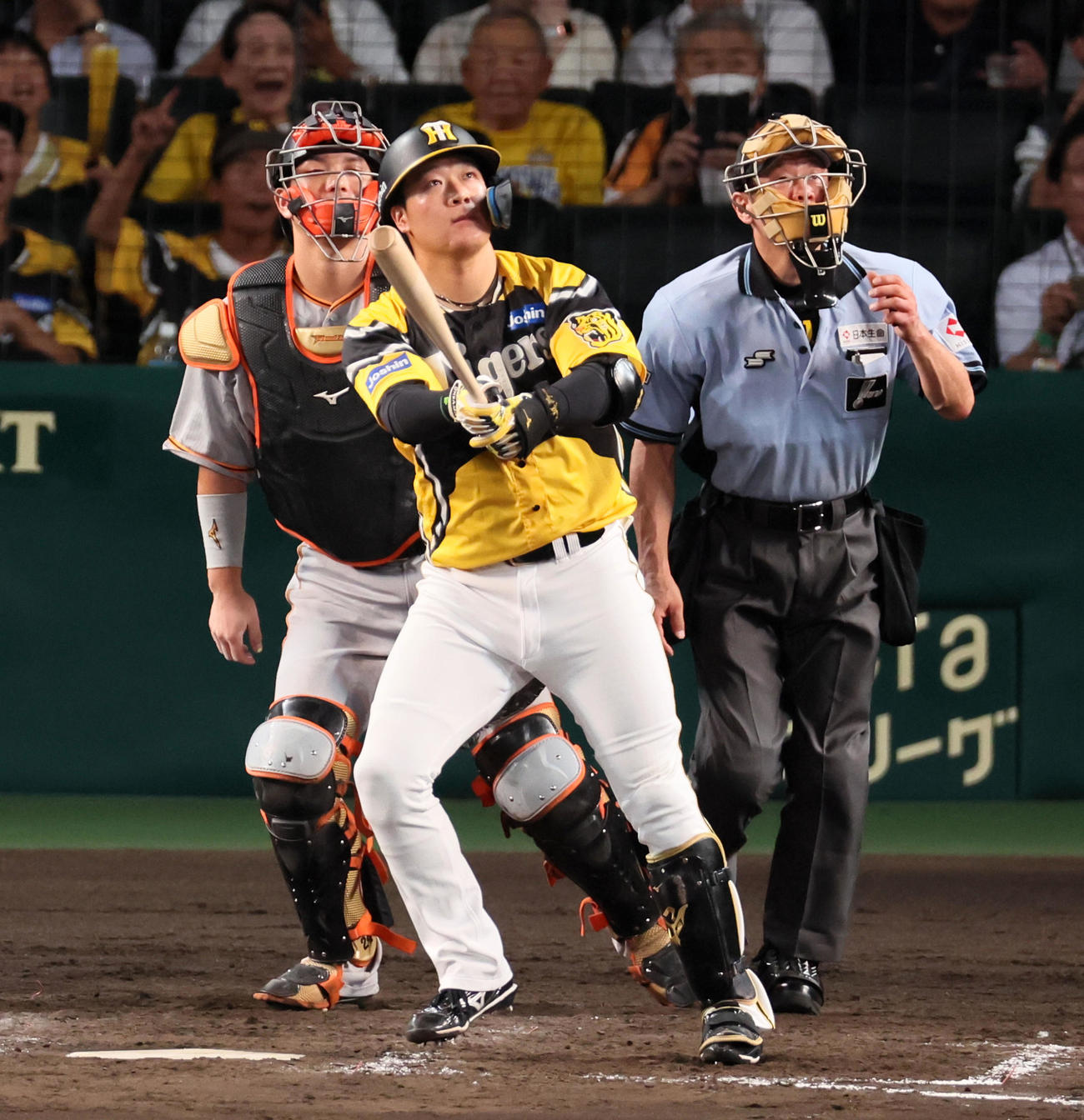 阪神対巨人　4回裏阪神無死、大山は左越えソロ本塁打を放つ（撮影・加藤哉）