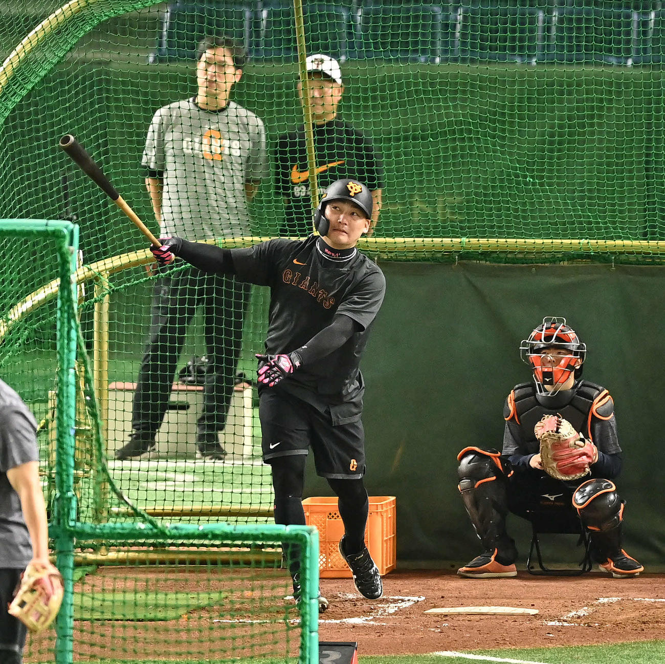 巨人対中日　試合前練習でフリー打撃する巨人丸（撮影・滝沢徹郎）