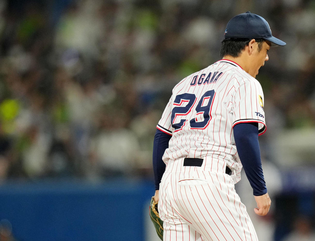 ヤクルト対DeNA 7回表を無失点に抑えほえるヤクルト小川（撮影・横山健太）