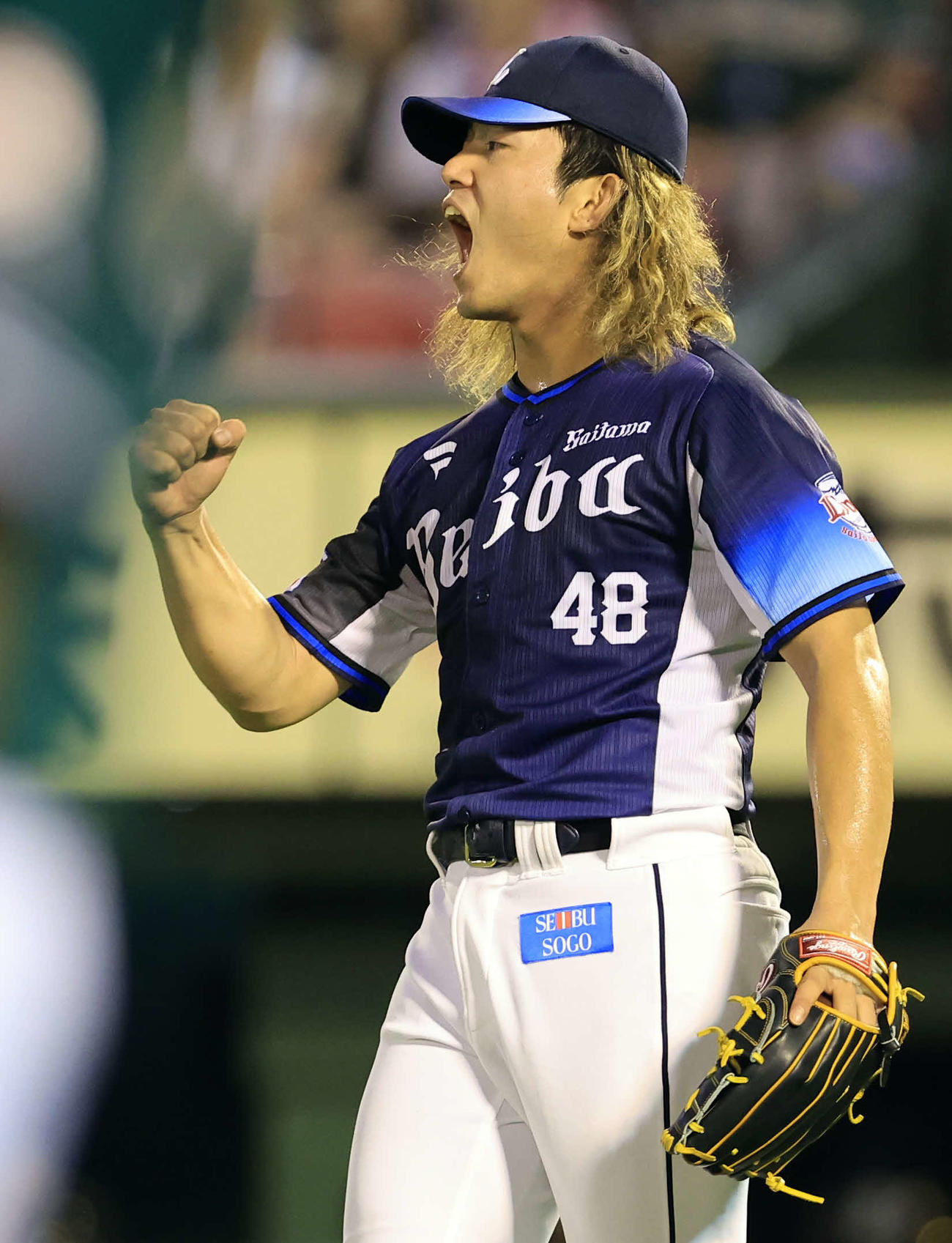 楽天対西武　3回裏楽天2死一、三塁、小郷を左飛に仕留めて雄たけびを上げる今井（撮影・浅見桂子）