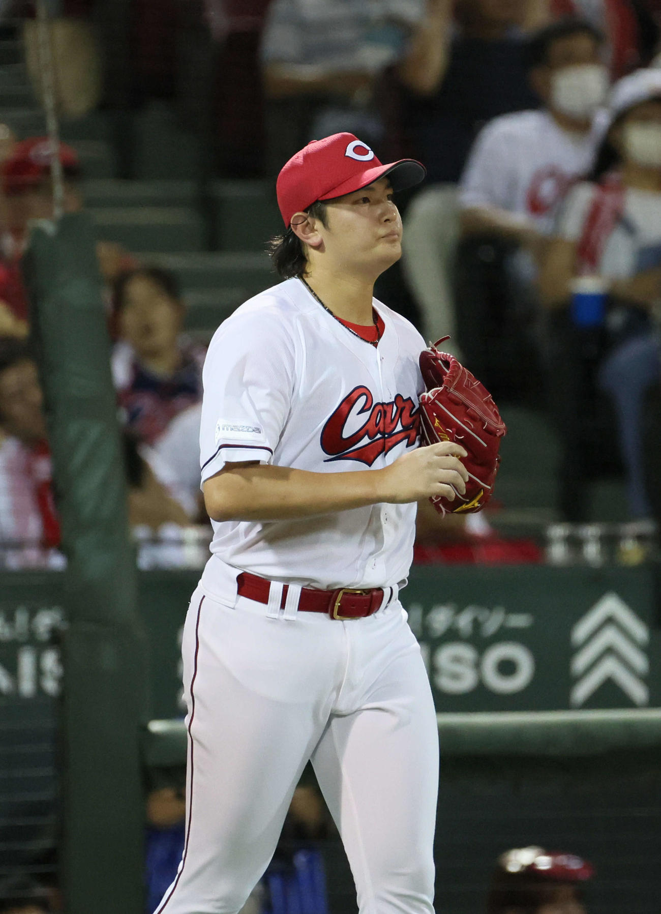 広島対DeNA 9回表DeNA1死二塁、宮崎に右越え適時二塁打を浴びた大道（撮影・加藤孝規）