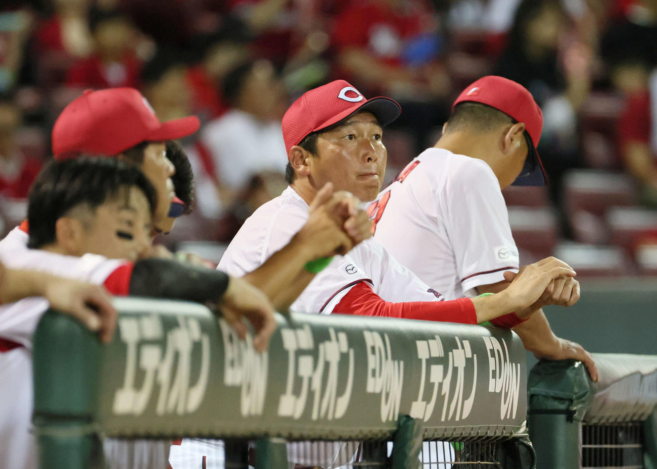 広島対DeNA　敗れた新井監督（中央）（撮影・加藤孝規）