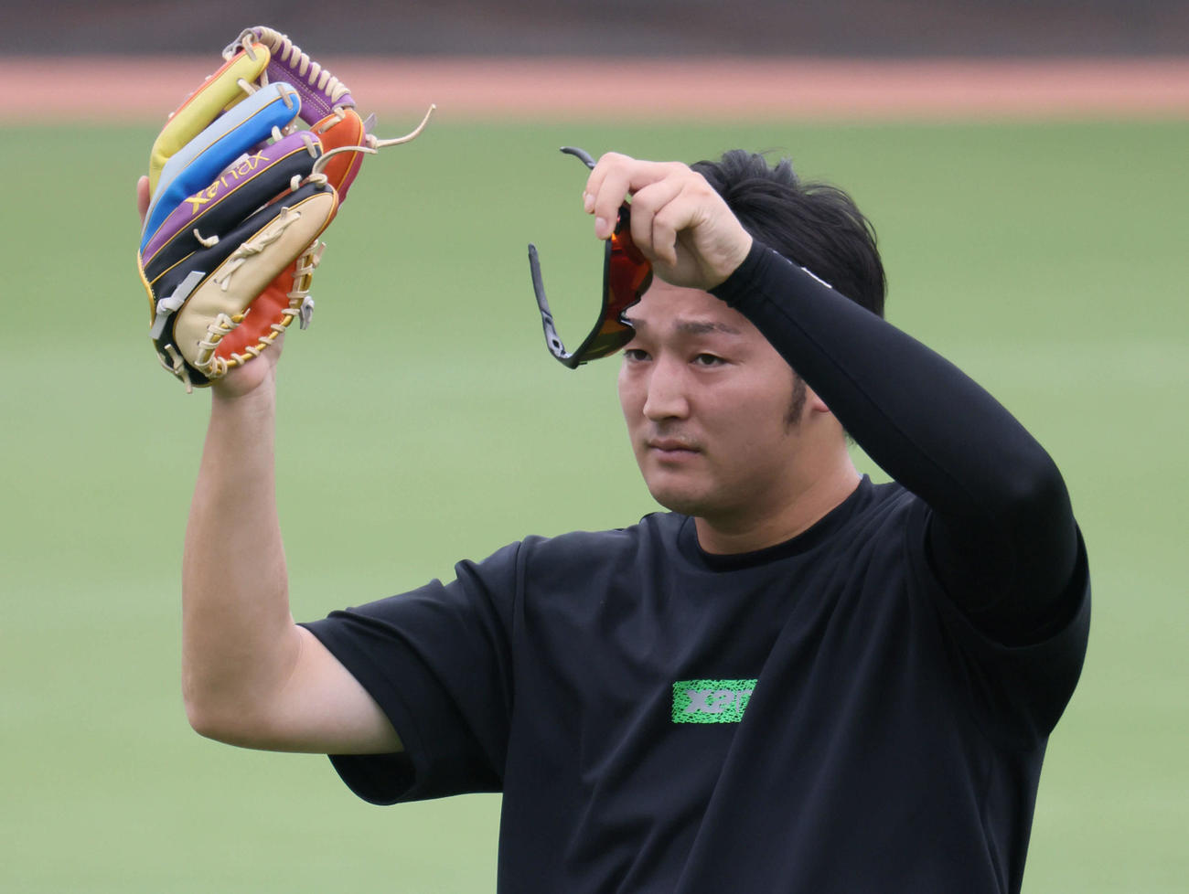 7月31日、キャッチボール中の広島床田