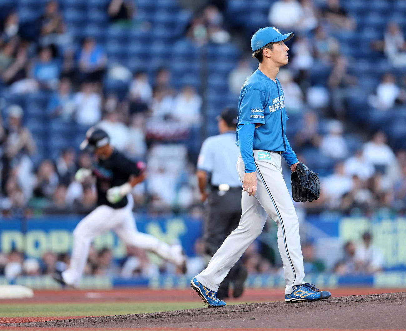 ロッテ対日本ハム　1回裏ロッテ無死、先頭打者の平沢（左）に右越えソロ本塁打を浴びる日本ハム北山（撮影・鈴木正人）