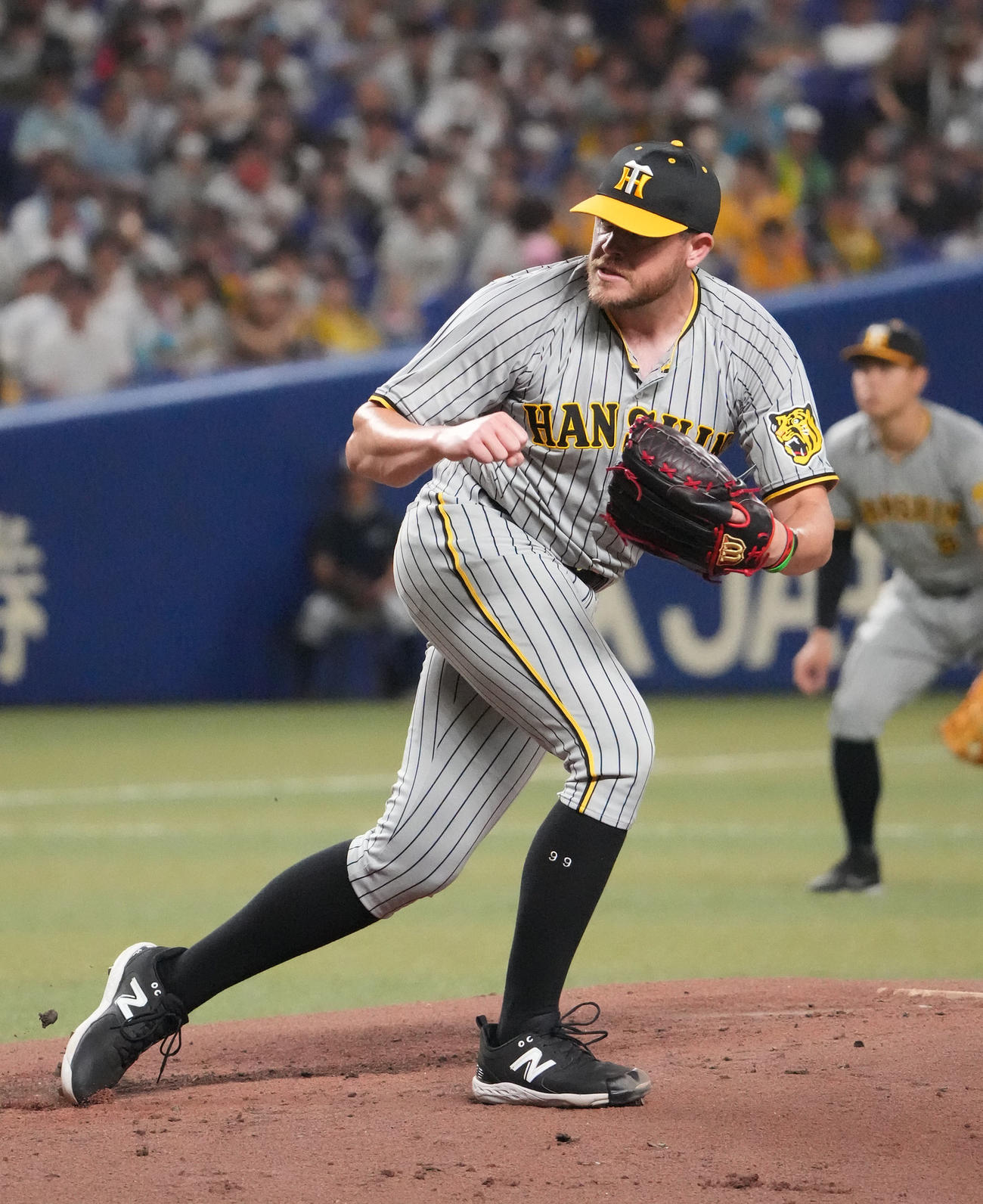 中日対阪神　2回裏、力投する阪神先発のビーズリー（撮影・森本幸一）