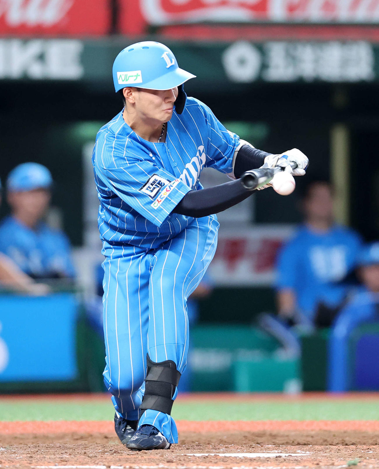 西武対オリックス　5回裏西武無死一塁、長谷川は犠打を決める（撮影・鈴木正人）