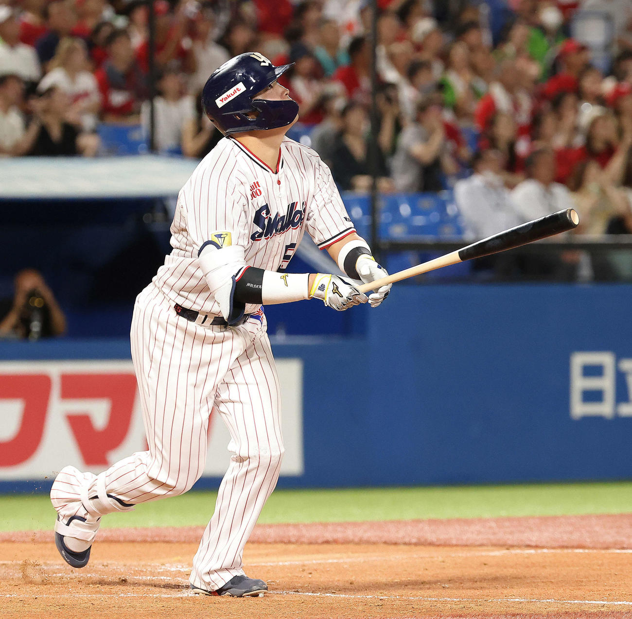 ヤクルト対広島　3回裏ヤクルト無死、右越えソロ本塁打を放つ村上（撮影・河田真司）