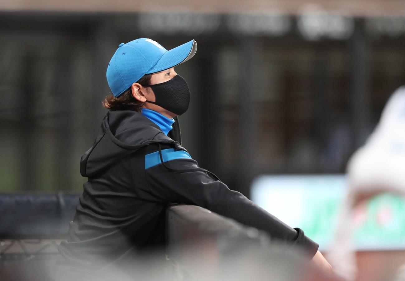 日本ハム対西武　ベンチから試合を見つめる新庄監督（撮影・黒川智章）