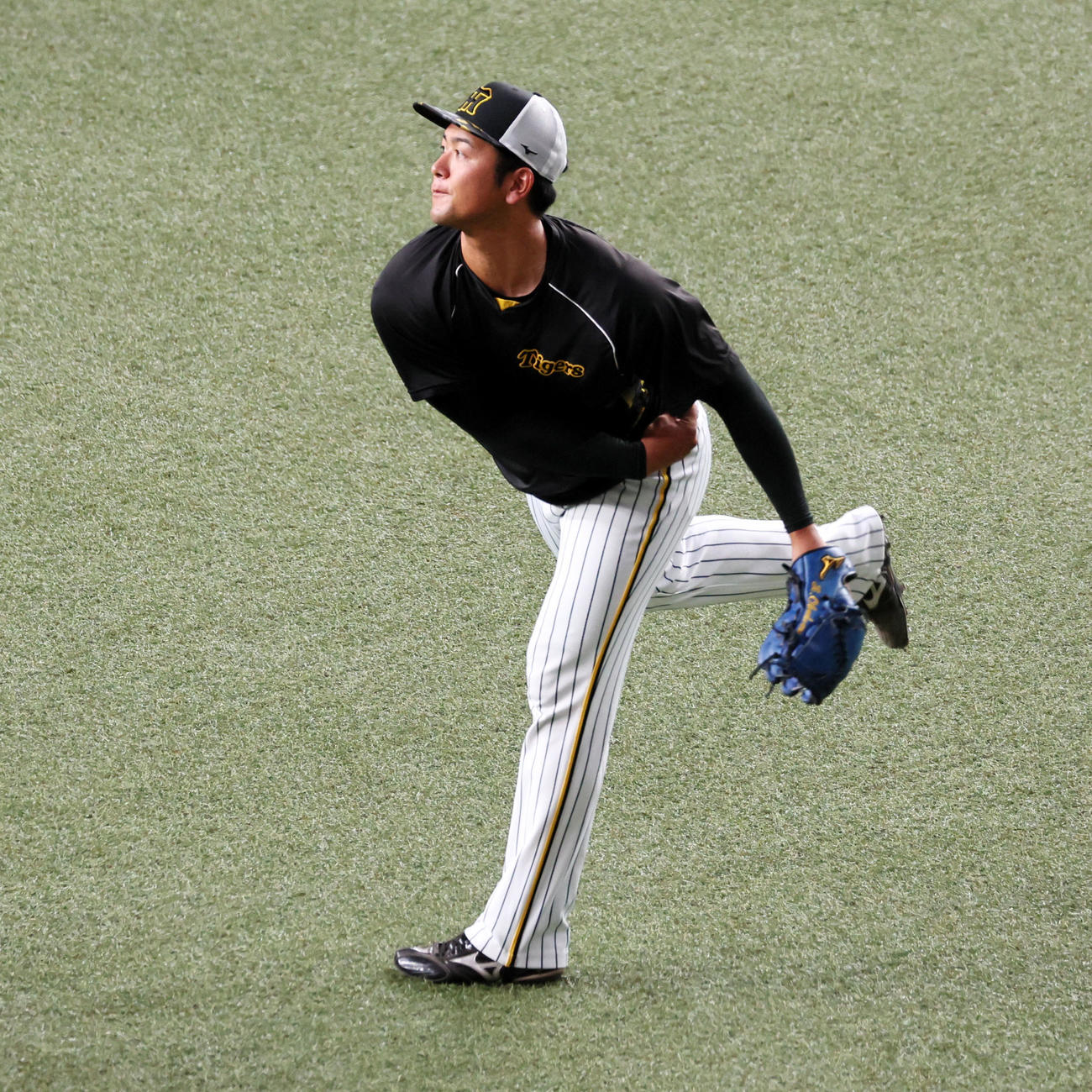 阪神対ヤクルト　練習でキャッチボールする岡留（撮影・加藤哉）
