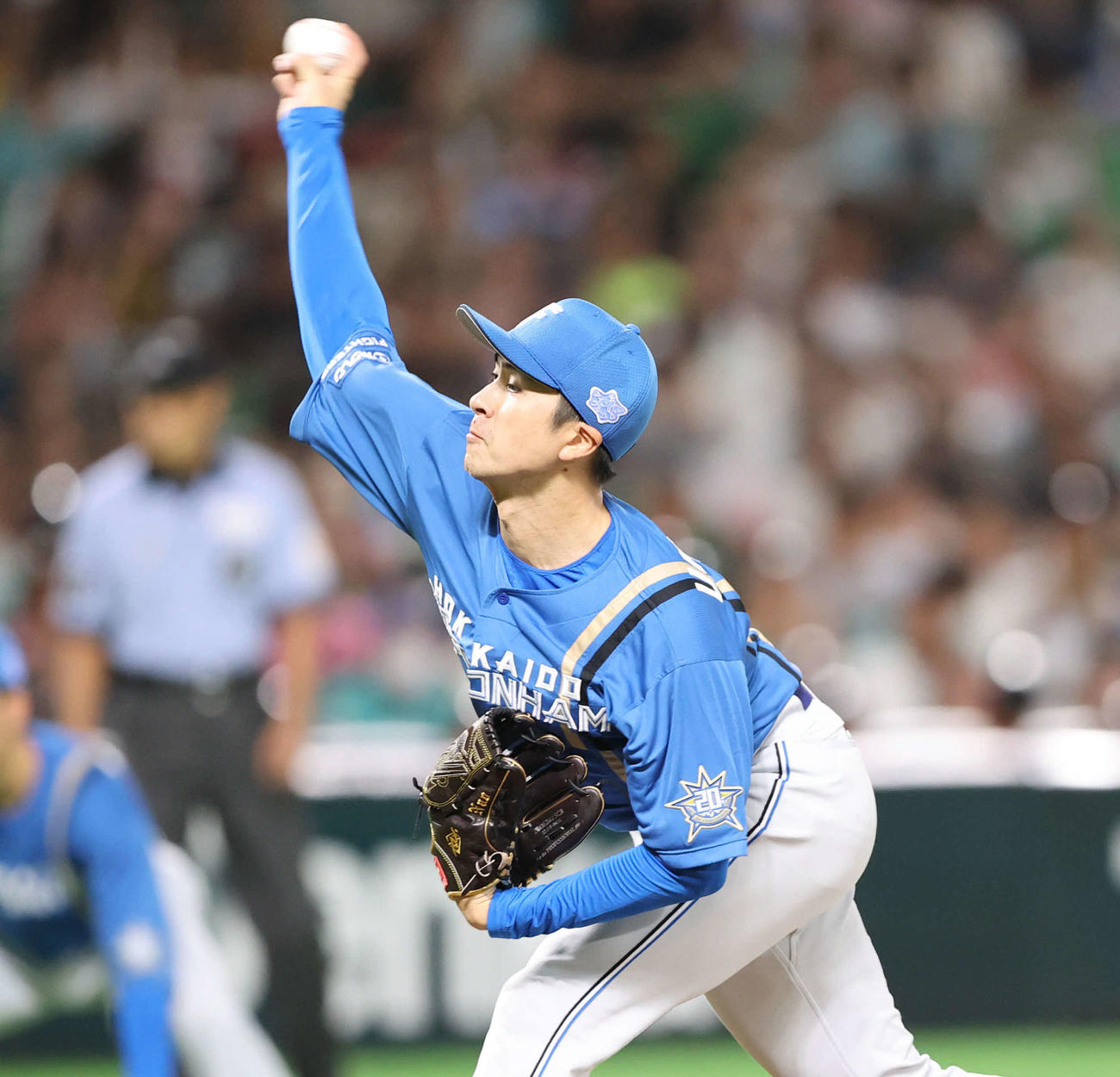 ソフトバンク対日本ハム　力投する日本ハム先発の上沢（撮影・冨田成美）