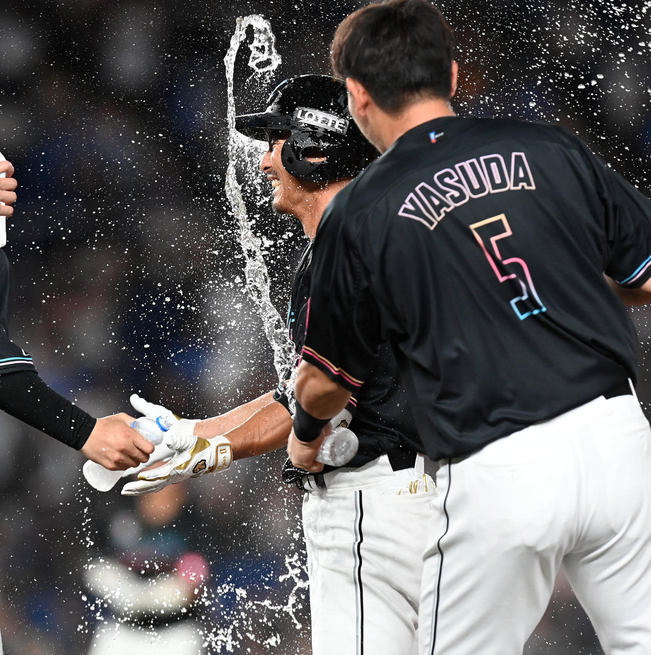 ロッテ対西武　9回裏ロッテ1死二、三塁、サヨナラ中犠飛を放った荻野貴司（撮影・たえ見朱実）