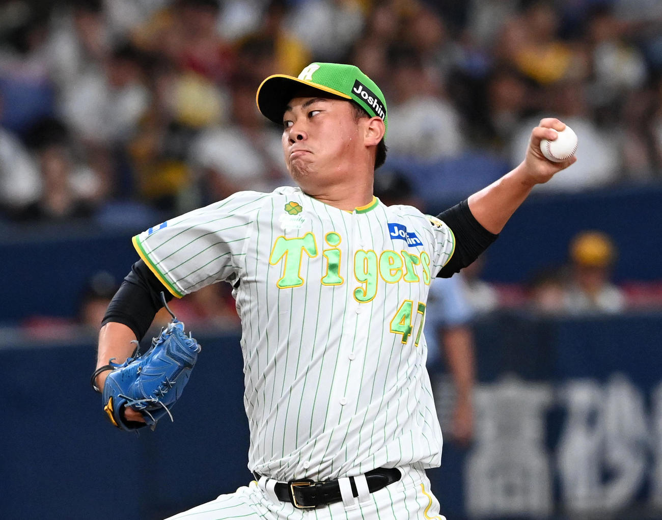阪神対ヤクルト　阪神2番手の桐敷（撮影・前岡正明）