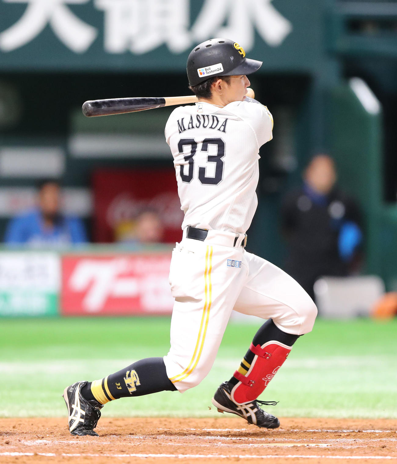 ソフトバンク対日本ハム　7回裏ソフトバンク2死一、二塁、増田は左前に適時打を放つ（撮影・梅根麻紀）