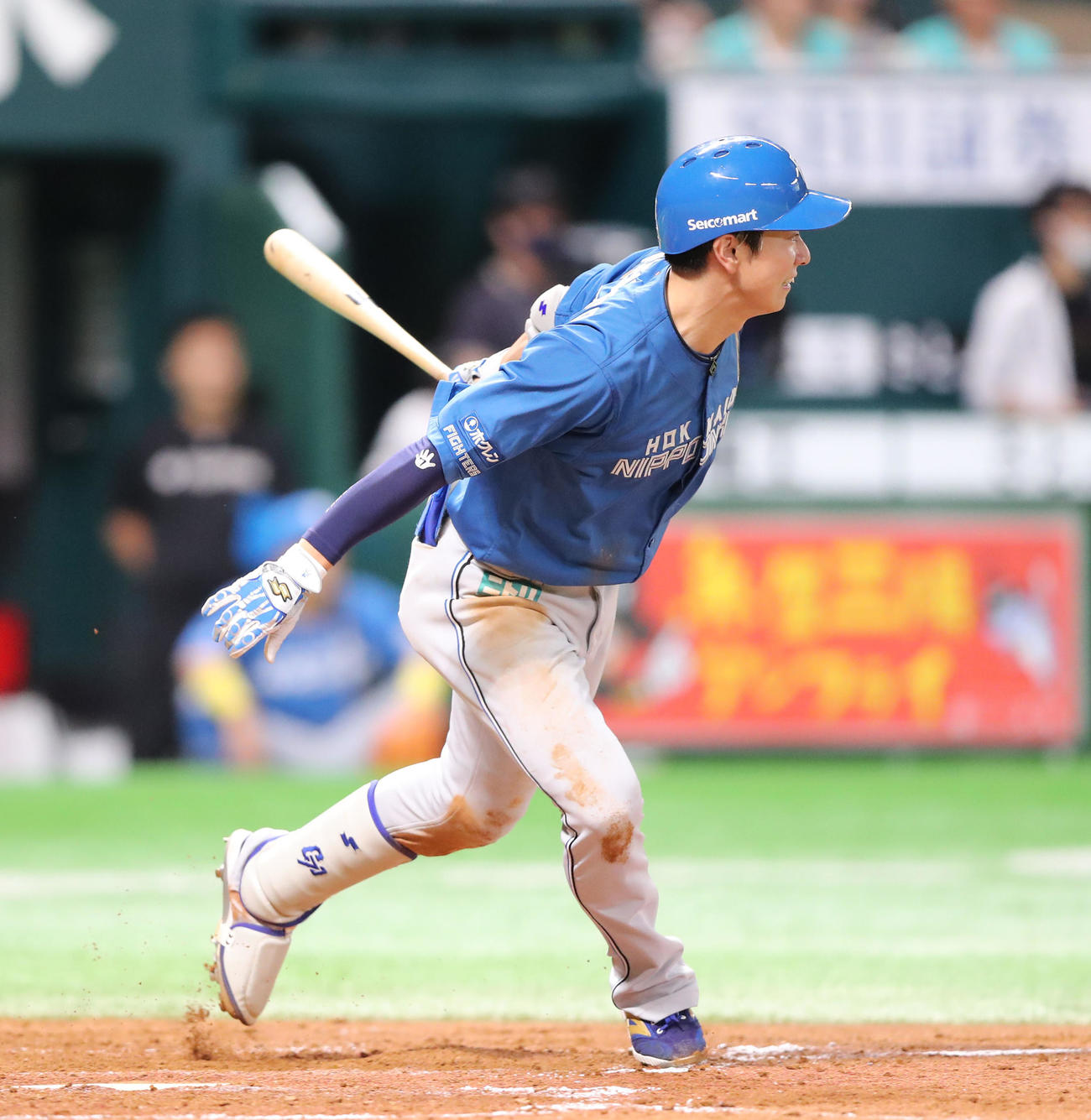 ソフトバンク対日本ハム　5回表日本ハム1死一、三塁、松本剛は左前適時打を放つ（撮影・梅根麻紀）