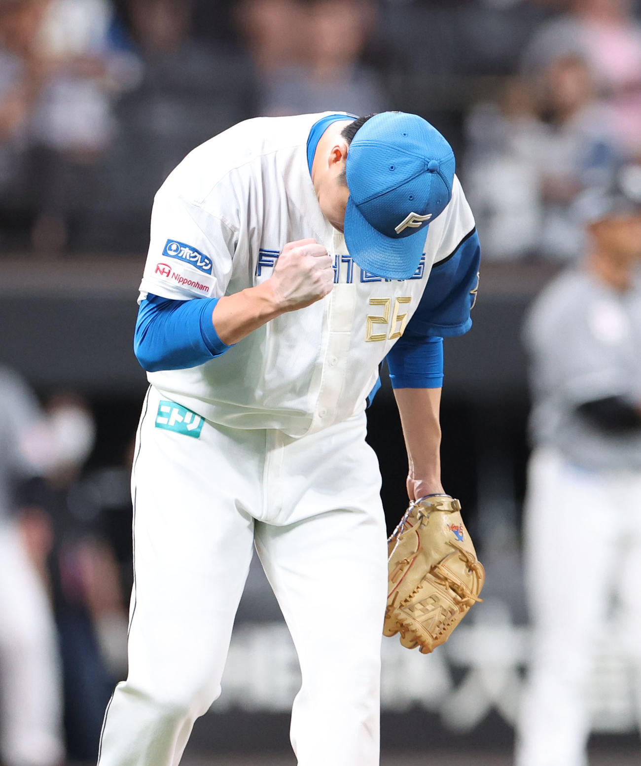 日本ハム対ロッテ　9回表ロッテ2死、荻野を遊ゴロに仕留めガッツポーズをする田中正（撮影・佐藤翔太）