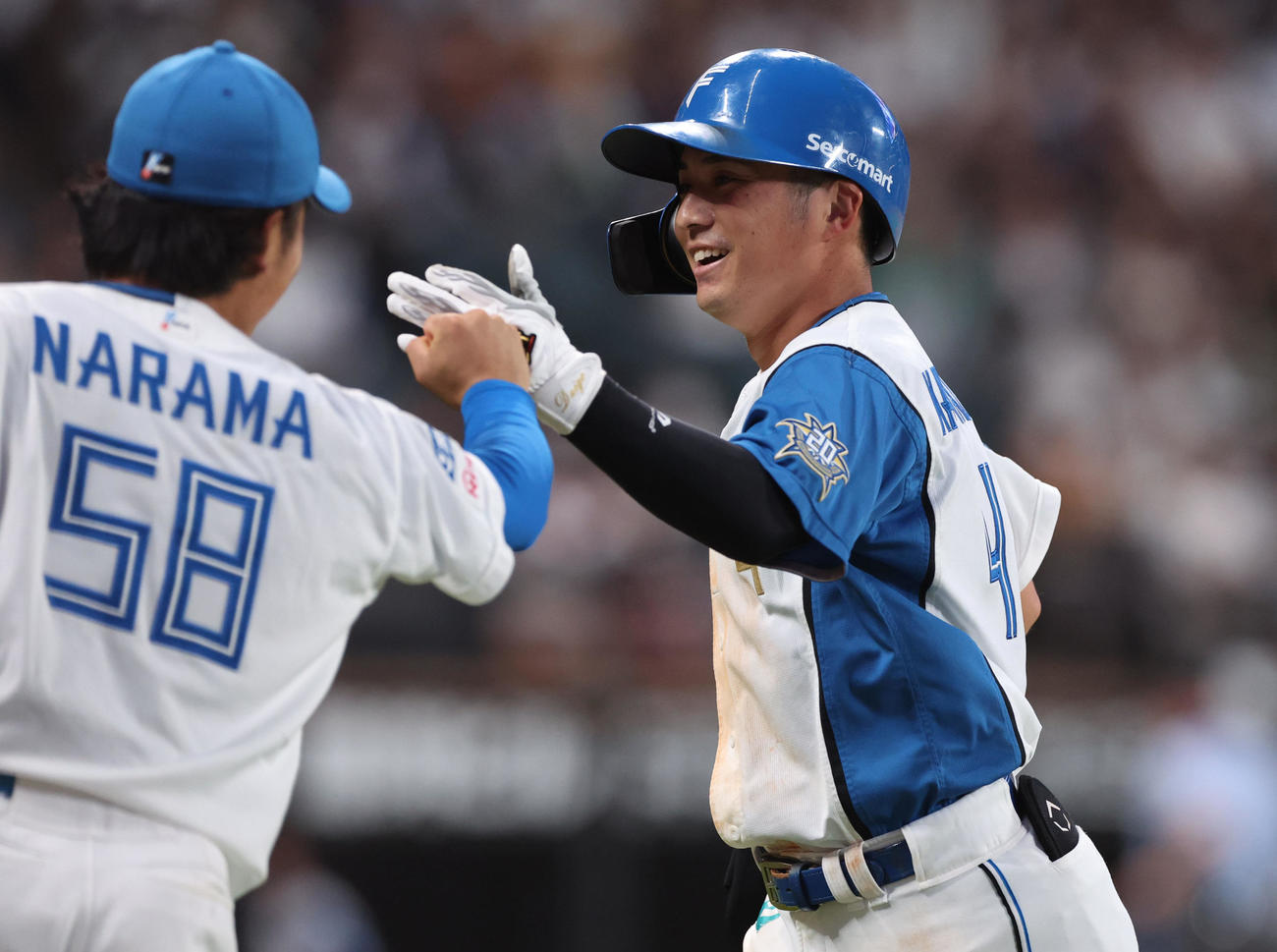 日本ハム対ロッテ　5回裏日本ハム2死満塁、上川畑は中前適時打を放つ（撮影・佐藤翔太）