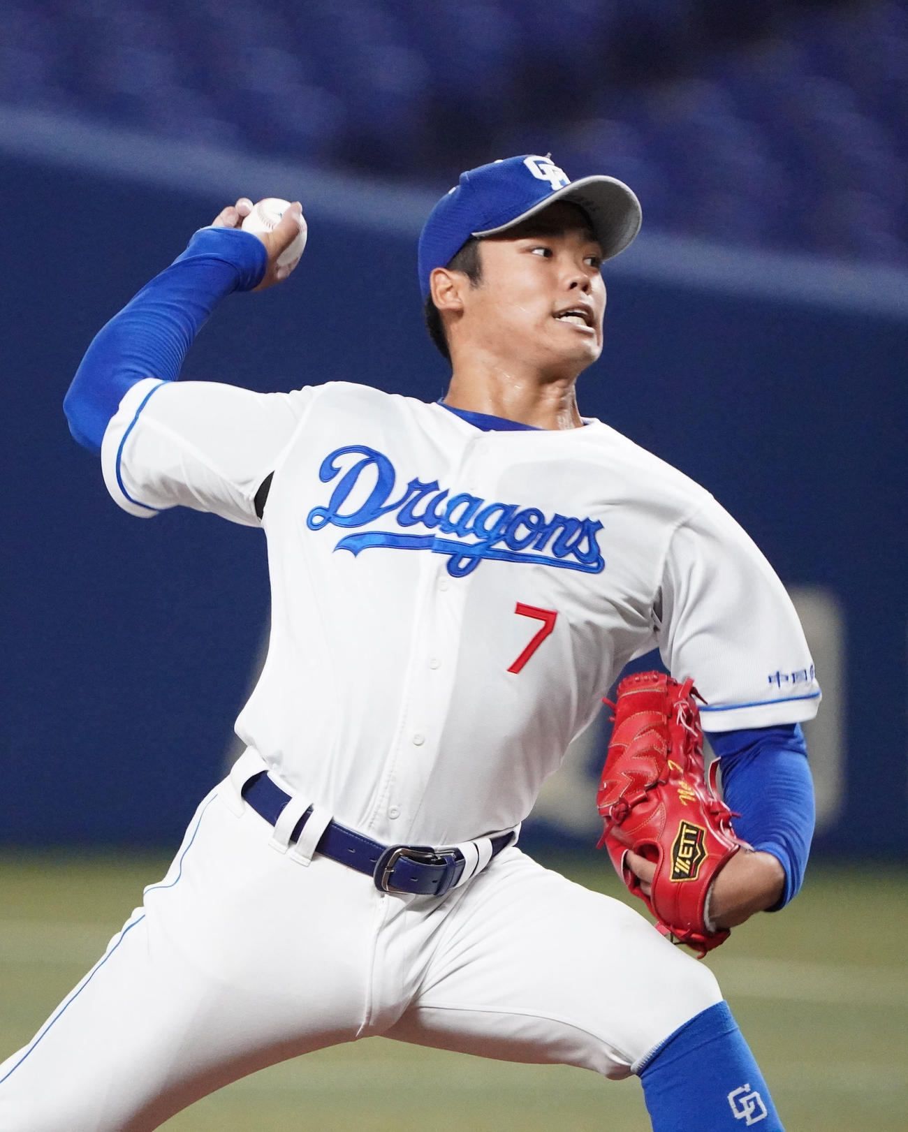 ウエスタンリーグ中日対阪神　3回表、力投する中日先発の根尾（撮影・森本幸一）