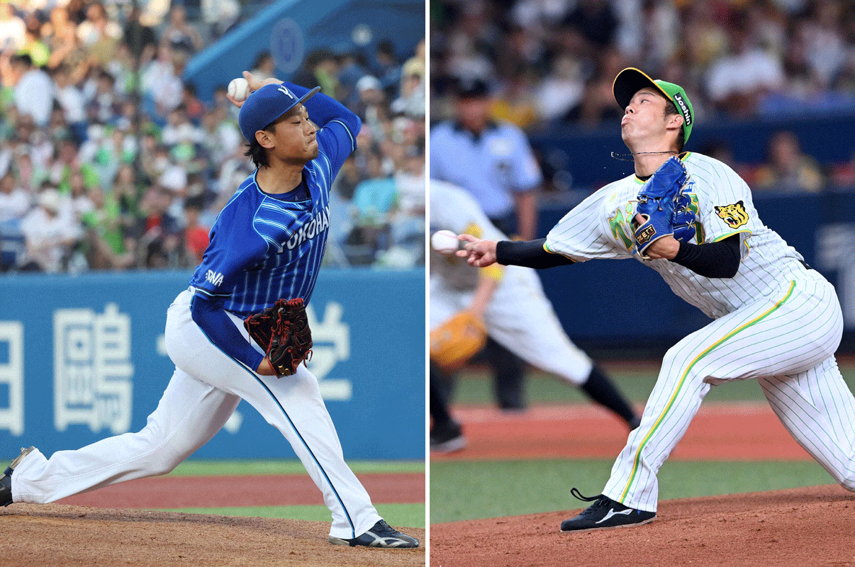 DeNA石田健大（左）と阪神青柳晃洋