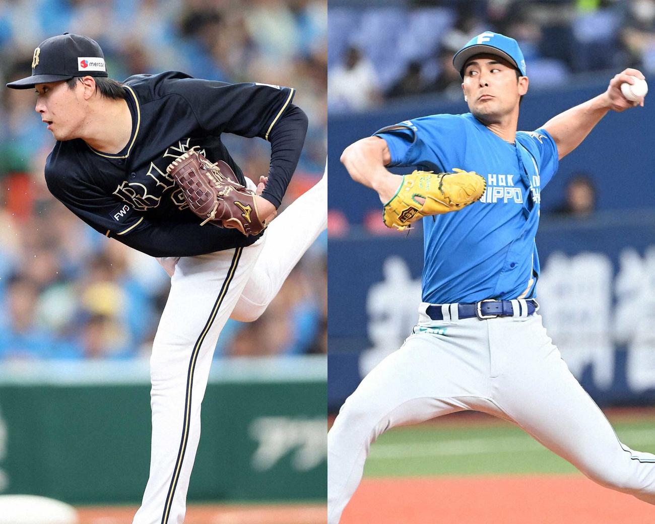 オリックス東晃平（左）と日本ハム上原健太