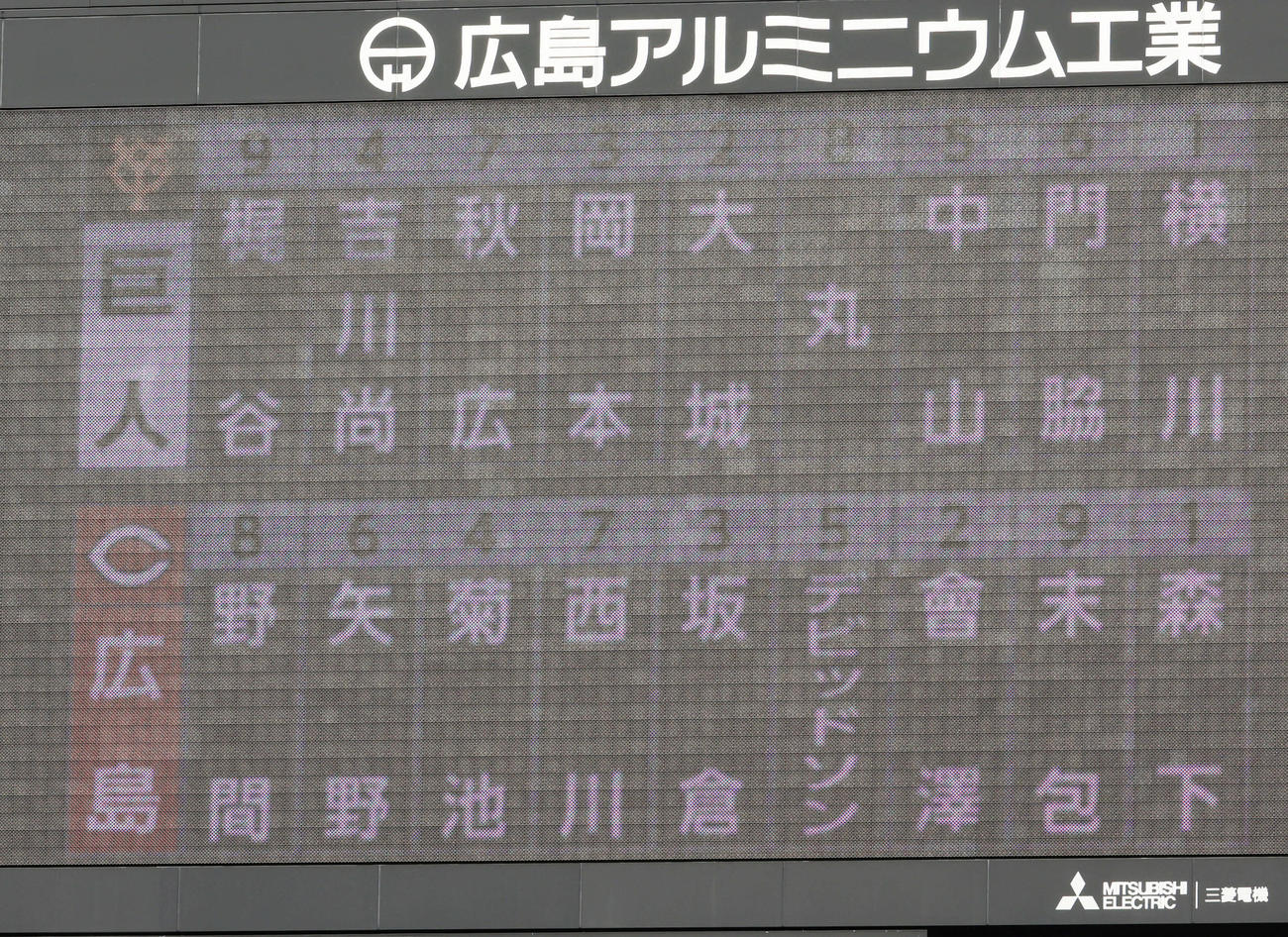 広島対巨人　両軍スタメン（撮影・加藤孝規）