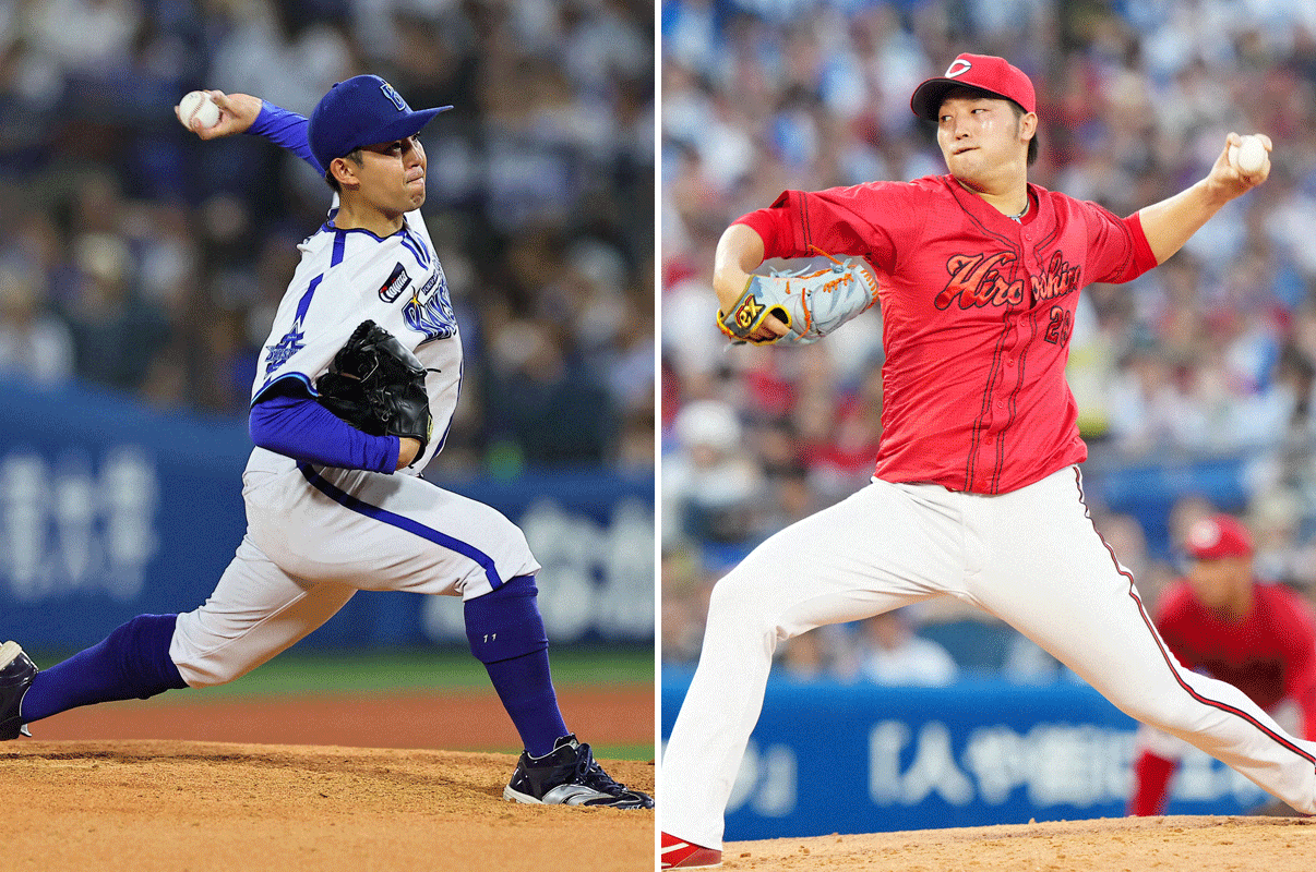 DeNA東克樹（左）と広島床田寛樹