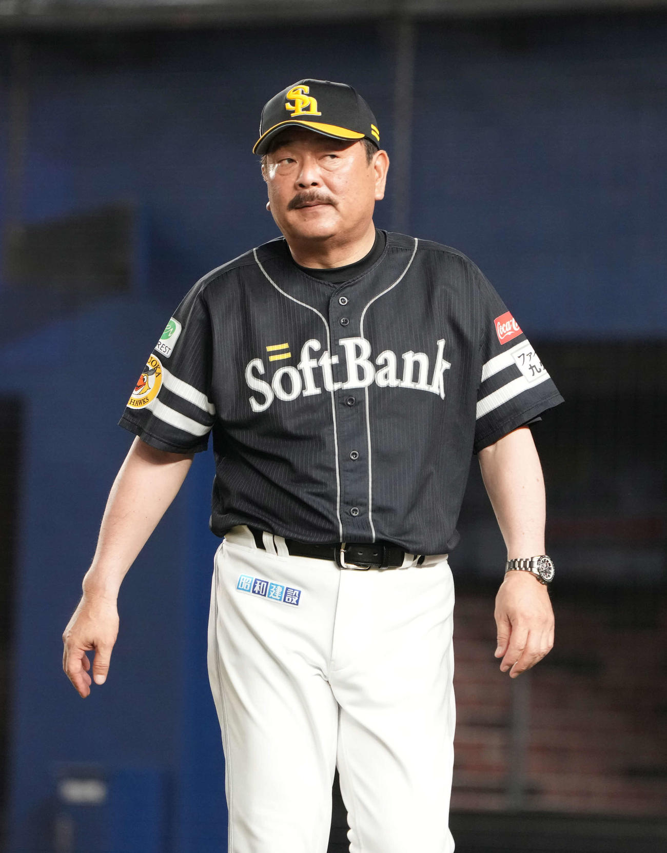 ロッテ対ソフトバンク、選手交代を告げるソフトバンク藤本監督（撮影・小沢裕）