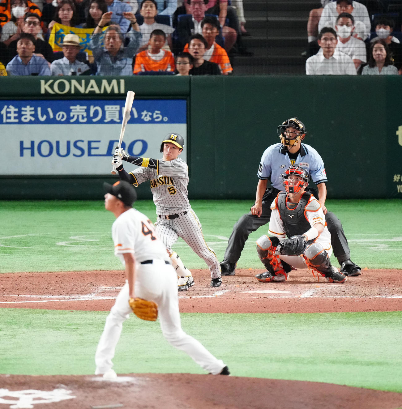 巨人対阪神　8回表阪神1死、右越えソロ本塁打を放つ近本。投手田中千（撮影・江口和貴）