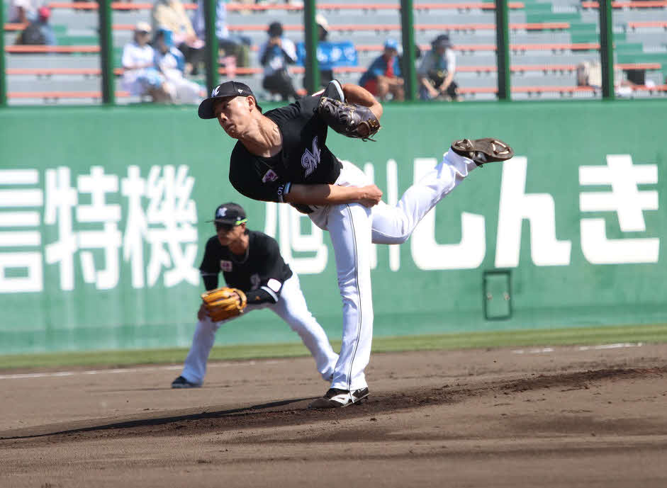 日本ハム対ロッテ　先発し3回2安打無失点と好投したロッテ田中楓（撮影・永野高輔）